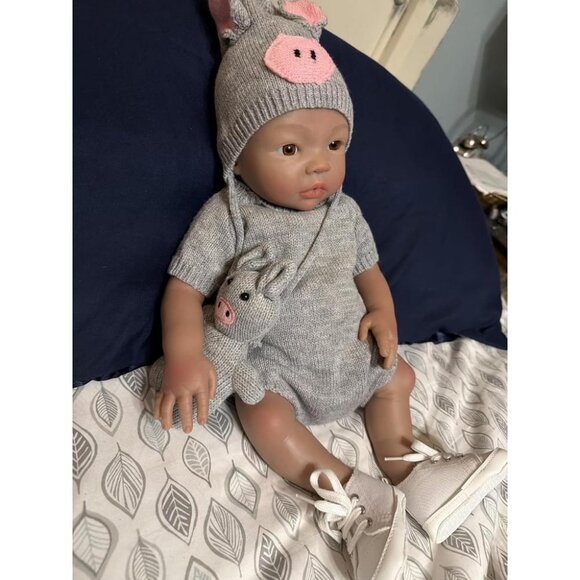 🆕18Inch Dark Skin Full Body Silicone Realistic Reborn Baby Girl Real Life Dolls - Picture 1 of 11